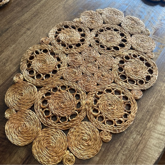 Vintage Jute Placemats Boho Natural Thick Woven Oval Lot of 6 - Picture 2 of 5
